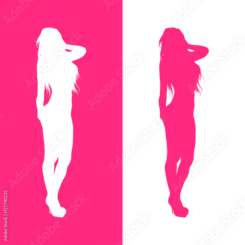 Icono plano silueta mujer sexy rosa y blanco