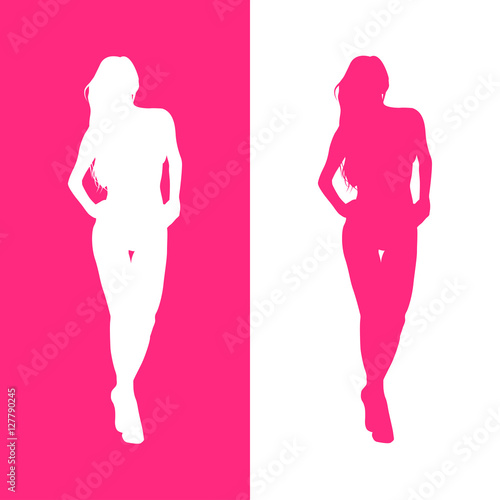Icono plano silueta mujer sexy rosa y blanco
