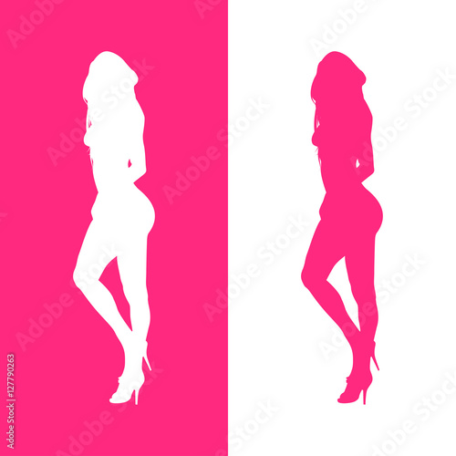 Icono plano silueta mujer sexy rosa y blanco