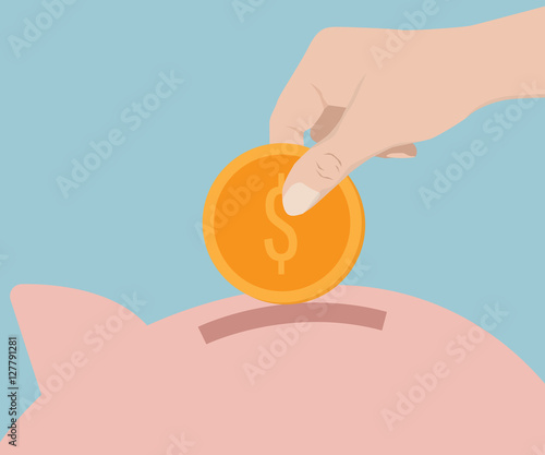 Money Save Concept, Hand Putting Money Coin to Piggy Bank