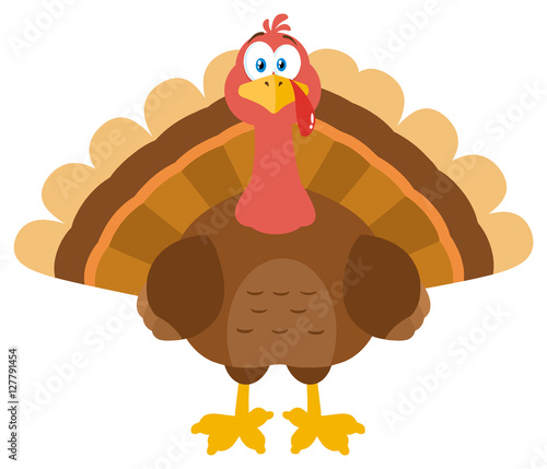 Thanksgiving Turkey Bird Cartoon Mascot Character. Illustration Flat Design Isolated On White Background