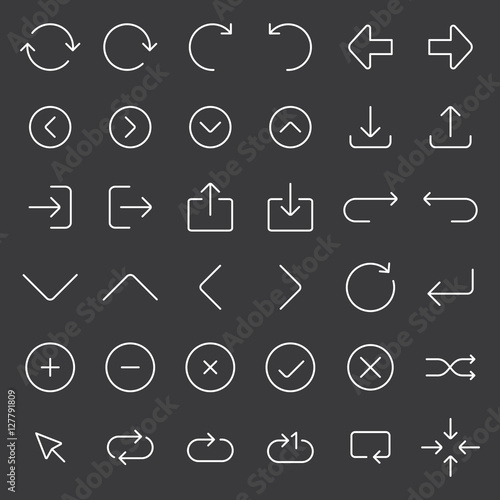 thinline arrow icons set on dark background