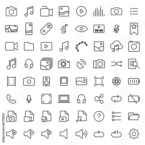 Multimedia thin line icons set on white background
