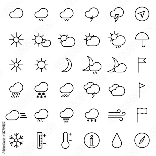 weather forecast thin line icons set on white background