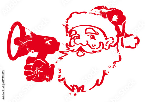 Roter Stempel Weihnachtsmann mit Megafon-  Vektor Illustration freigestellt