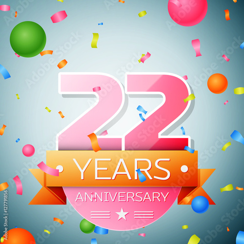 Twenty two years anniversary celebration background. Anniversary ribbon