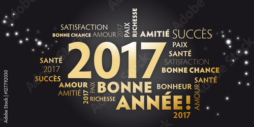 Carte de voeux – bonne année 2017 - noire et dorée.