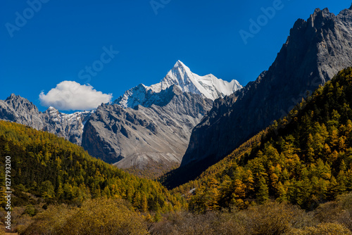 holy snow mountain at Yading national reserve in Daocheng County, in the southwest of Sichuan Province, China.