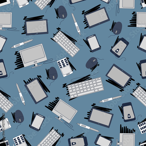 Seamless repeating pattern consisting of computer equipment.Vect