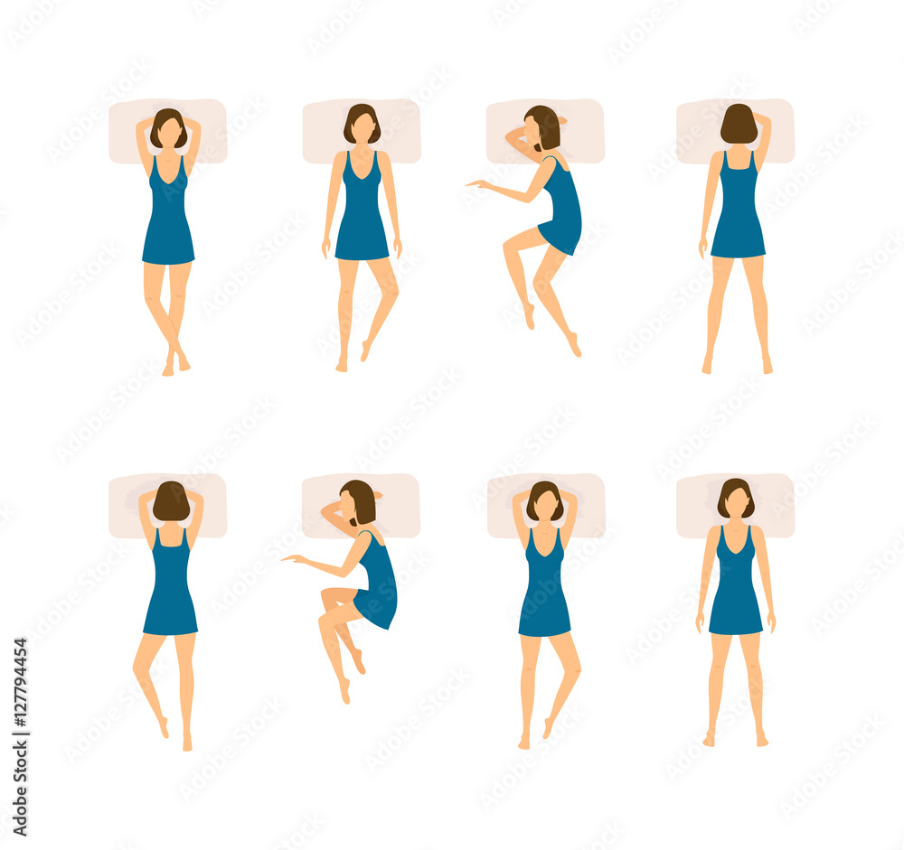 Different Sleeping Poses Woman Set. Vector Different Sleeping Poses Woman Set. Vector
