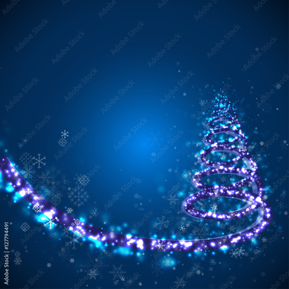 Blue Background with Christmas Tree