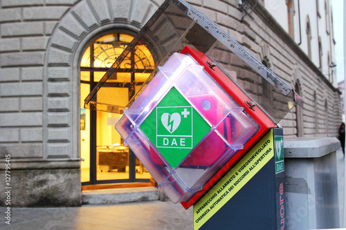 Station of an automated external defibrillator (AED) in an Italian town (Lecco)