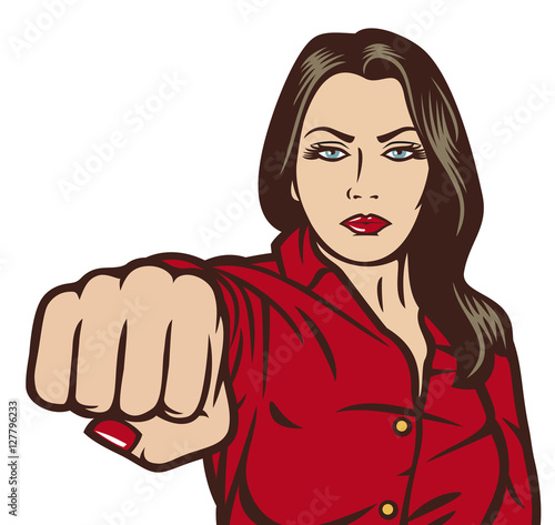 pop art woman punching