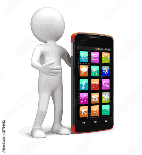 Touchscreen smartphones and man. Image with clipping path.