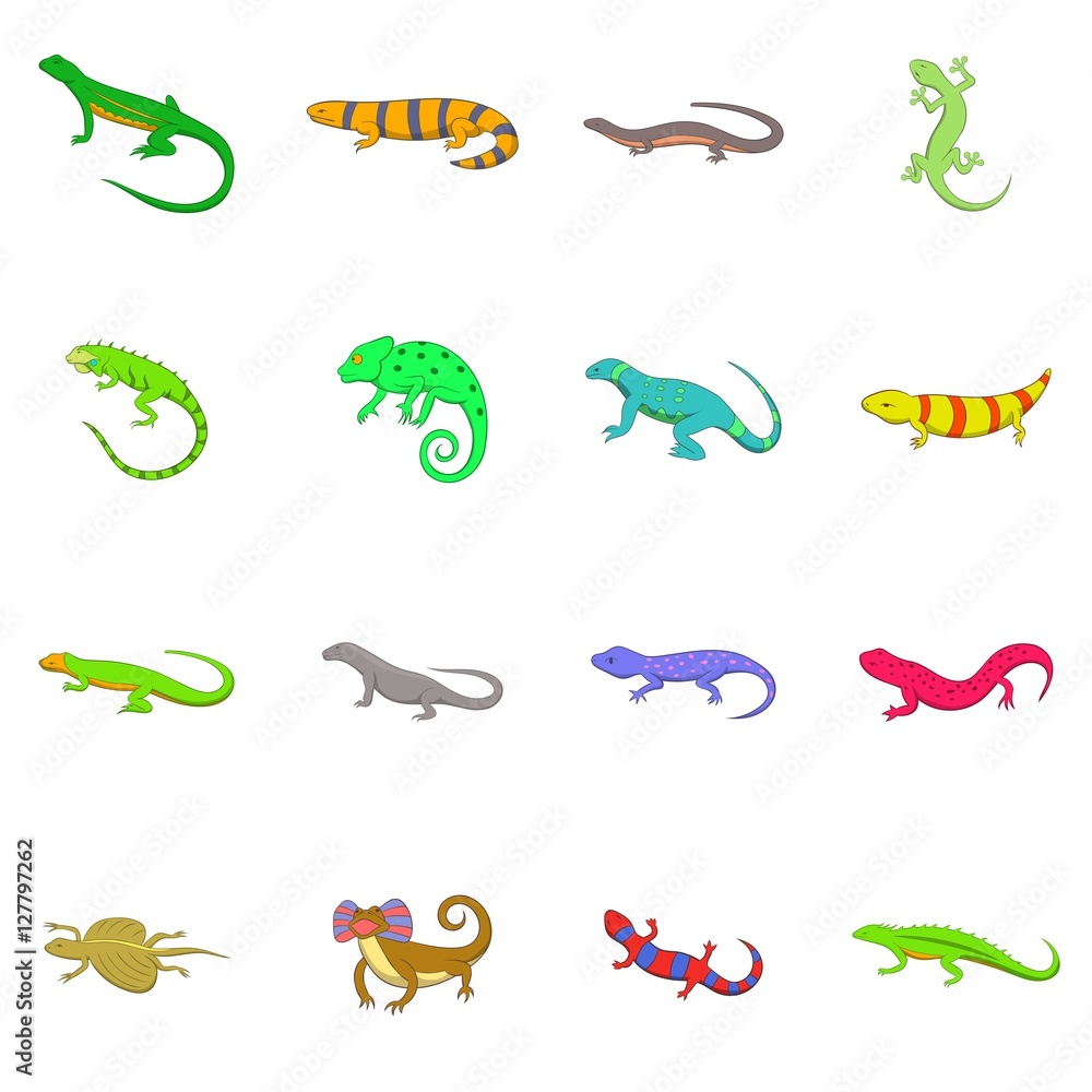 Naklejka Lizard icons set. Cartoon illustration of 16 lizard vector icons for web