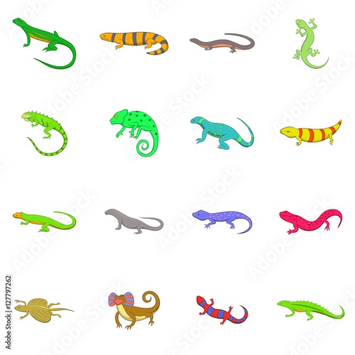 Lizard icons set. Cartoon illustration of 16 lizard vector icons for web © ylivdesign