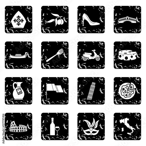 Italy icons set. Grunge illustration of 16 Italy vector icons for web