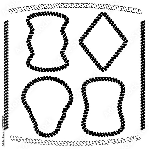 Set of vector brushes and rope frames of rectangular shape