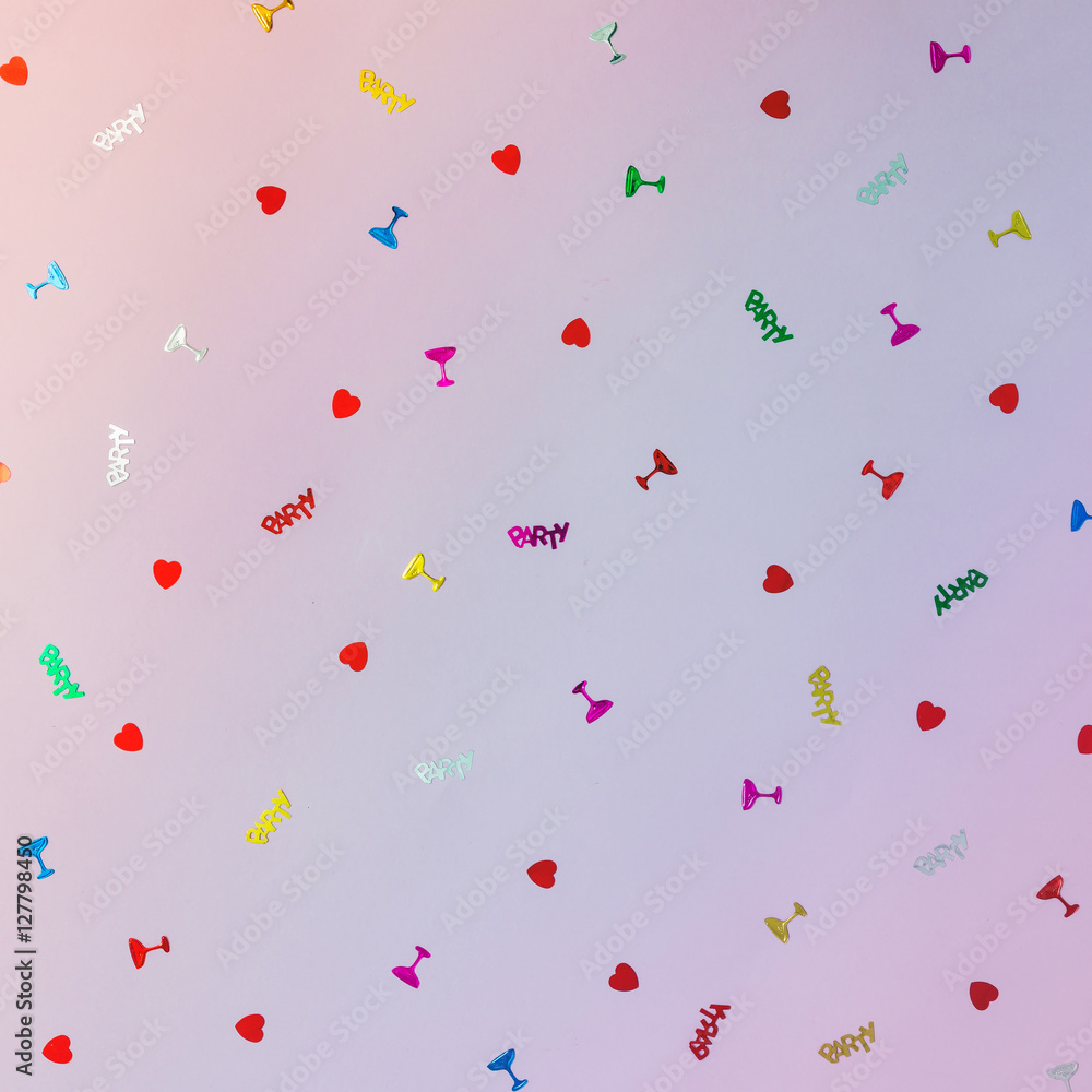 Colorful celebration pattern background made of party confetti.