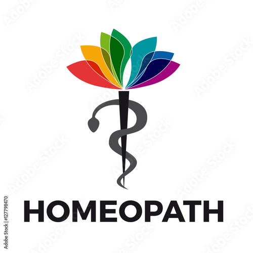 Vector caduceus homeopathy, alternative medicine. Snake, mortar