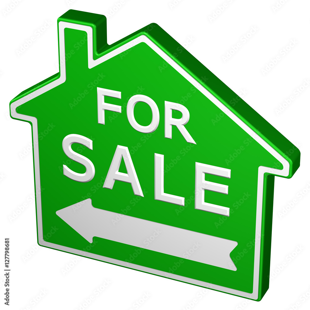 Home for sale sign. 3D rendering. Stock Illustration Adobe Stock