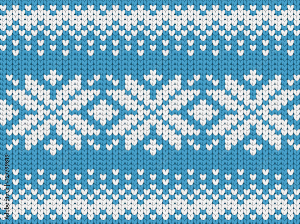 Knitted blue seamless scandinavian Christmas pattern with snowflakes Knitted blue seamless scandinavian Christmas pattern with snowflakes