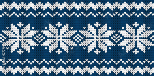 Knitted dark blue seamless scandinavian pattern with snowflakes