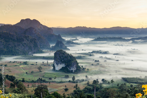 Beautiful sun rise phulangka mountain and the mist photo