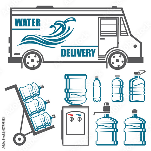 Collection of icons and elements for water delivery business
