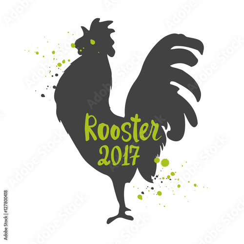 Silhouette of the cock a white background. Sketch style. Vector illustration with roosters 2017. Brush drawings. Chinese New Year.