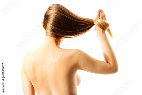 Long blond human hair close-up.