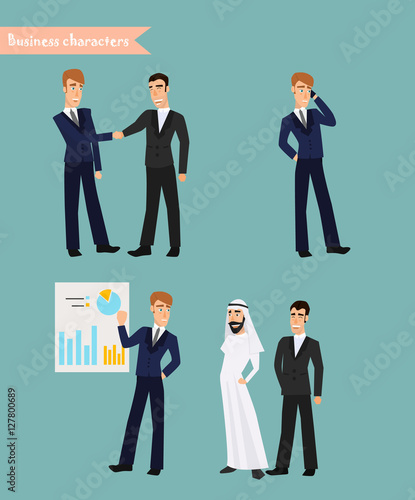 Cartoon businessman poses.