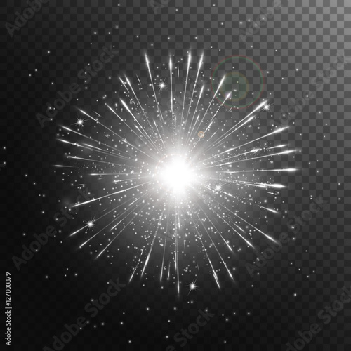 Christmas background. Flare light. Magic stars. New year celebration. Stage vector. Illustration of a transparent backdrop.
