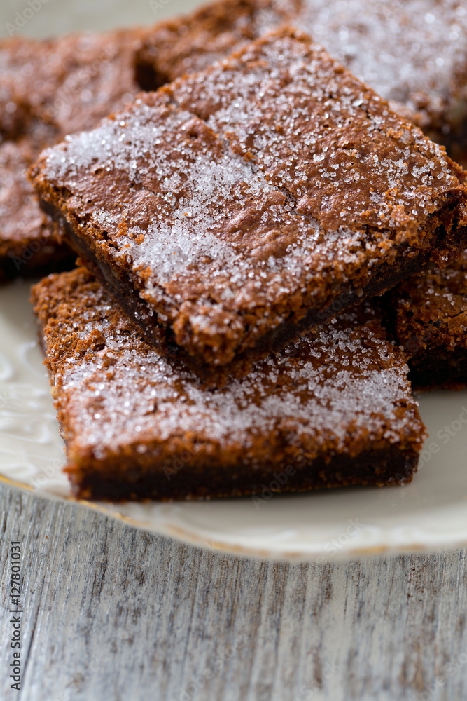  Chocolate Brownie on wooden surface