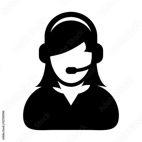 Woman Customer Service Icon - User With Headphone for Helpline and Online Support & Care Glyph Pictogram Symbol illustration