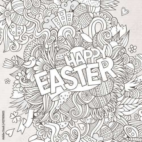 Easter hand lettering and doodles elements illustration