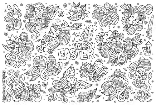 Sketchy vector hand drawn doodles cartoon set of Easter objects 