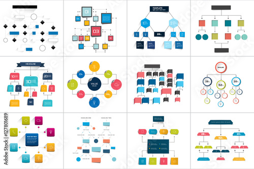 Vászonkép Mega set of various  flowcharts schemes, diagrams