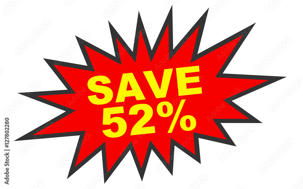Discount 52 percent off. 3D illustration on white background. Discount 52 percent off. 3D illustration on white background.