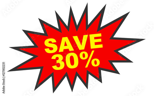 Discount 30 percent off. 3D illustration on white background.