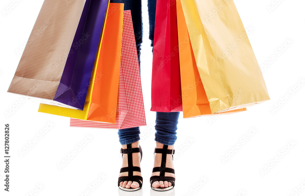 Woman with a lot of shopping bags Woman with a lot of shopping bags