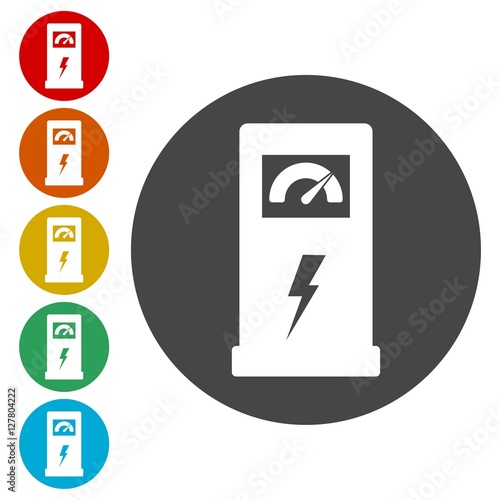 Charging station for electric car, vector icons set 