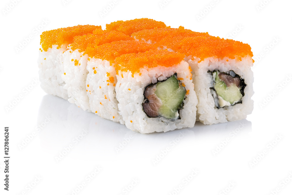 Roll the delicious sushi on a white background. Roll the delicious sushi on a white background.