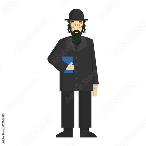 Isolated jewish rabbi standing on white background. Concept of Israel, synagogue and judaic religion.