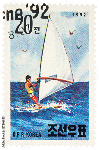 Windsurfer on postage stamp
