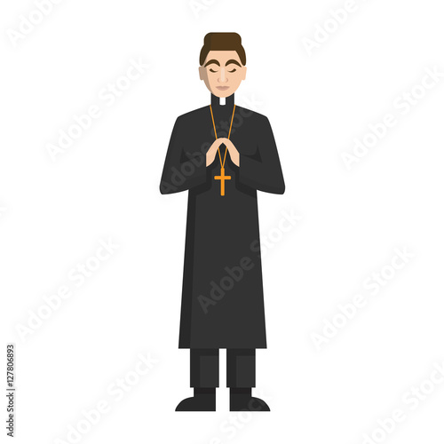 Isolated catholic priest standing on white background. COncept of catholic church.