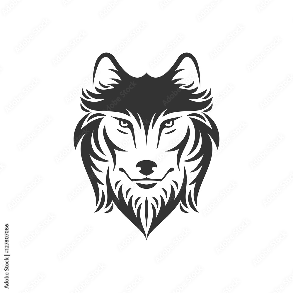 Obraz premium Dog or wolf head logo or icon in one color. Stock vector illustration. Business sign template.