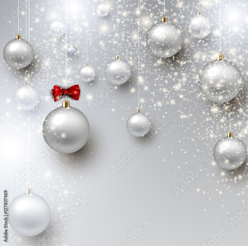 Elegant shiny Christmas background with white baubles and place