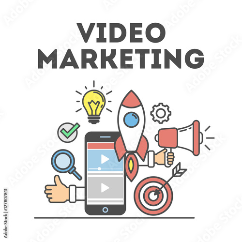 Video marketing concept. Digital design. Social network and media communication.