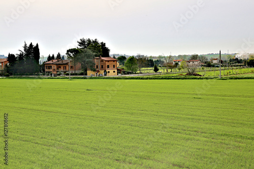 Schilderij op canvas The plot of agricultural land with buildings in Europe